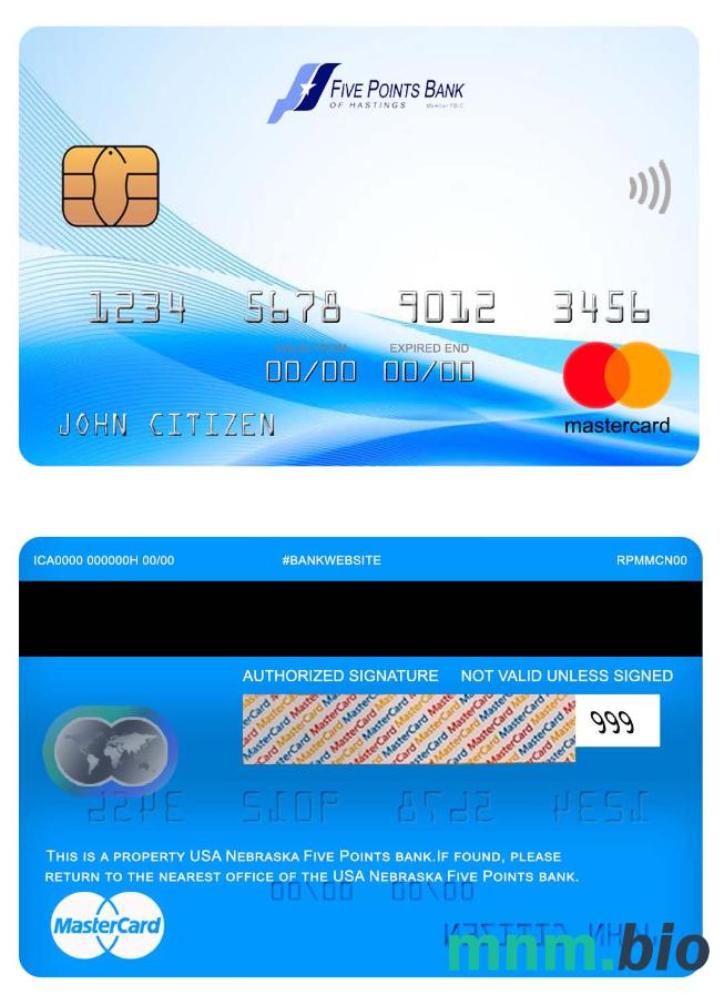USA Nebraska Five Points Bank przykład karty mastercard w formacie PSD